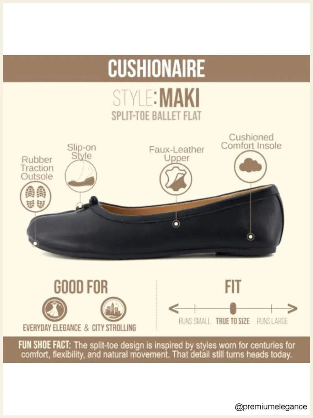 Maki Tabi Flats - Split Toe Ballet Flats with Cushioned Footbed, Faux Leather,